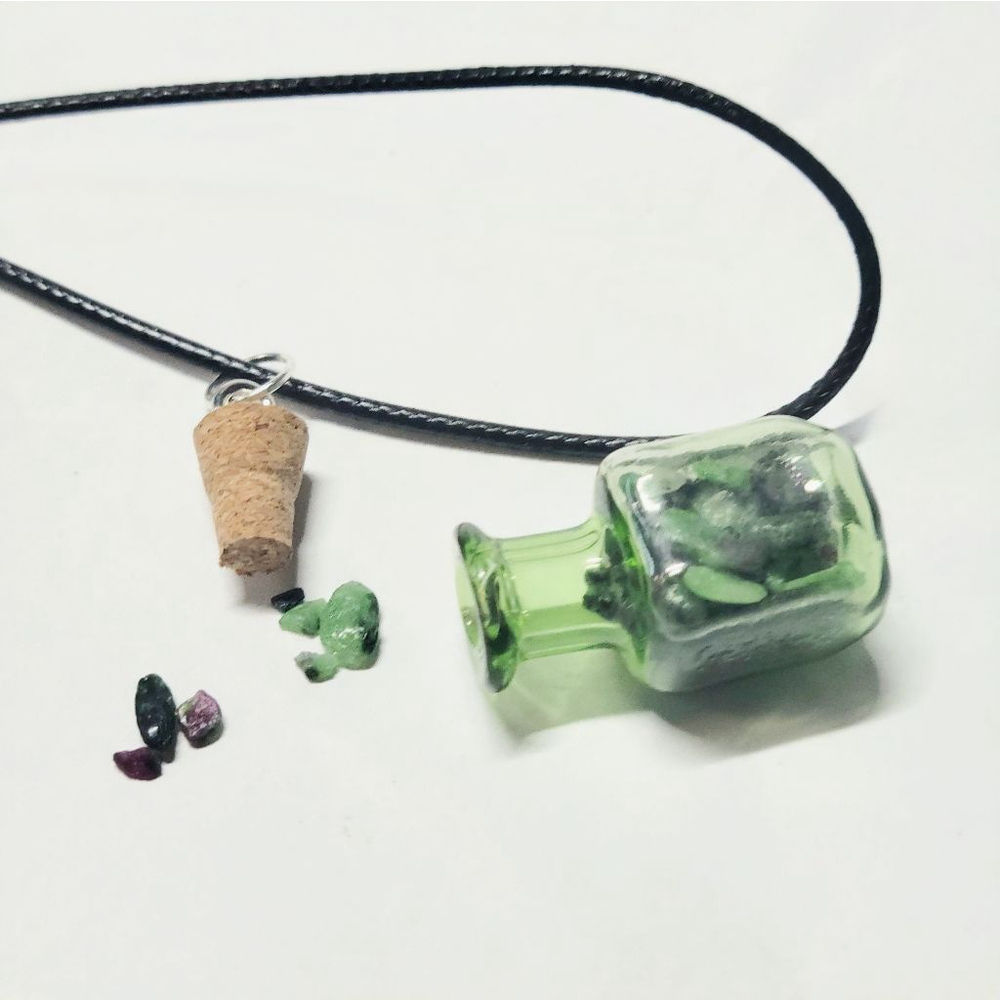 Hand Crafted Ruby Zoisite Crystal Mini Bottle Pendant